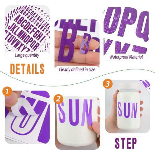 Letter Stickers 636 Pcs Alphabet Sticker,1 inch 2 inch Self Adhesive Vinyl Letter Stickers Aesthetic Waterproof Decals for Scrapbooking Water Bottles Cup Mailbox Poster Bulletin Board (12, Purple) - color: Purple