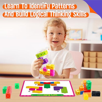 Math Linking Cubes, 100 Math Cube Manipulatives with 30 Learning Activities plus 192 Reusable Stickers, Number Counting Blocks Snap Linking Math Counters, Fun & Educational Pre-K Counting Blocks - style: counting & sticking activity
