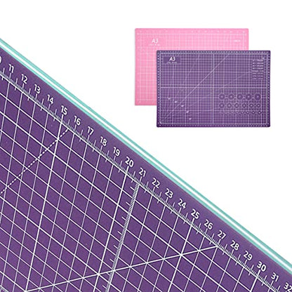 TCAIRG Self Healing Cutting Mat 18 inchx12 inch Non-Slip PVC Double Sided 5-Ply A3 Art Craft Rotating Mat,Sewing Crafts Hobby Fabric Precision Scrapbooking Project(Pink/Purple)