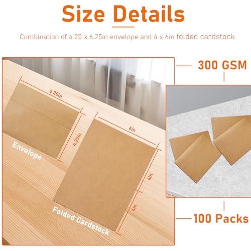 Guakicae 100 packs Brown Blank Note Cards and Envelopes 4 x 6 Heavyweight Folded Cardstock and Printable A4 Envelopes Self Seal for Greeting Cards, Festival Blessings, Mailiing, Invitations - color: Brown, size: 4x6-100pcs