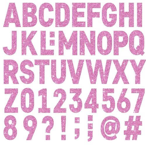 24 Sheets Large Letter Stickers 4 Inch Big Font 282 Pcs Glitter Alphabet Number Stickers Self Adhesive Stick on Letters for Poster Board Bulletin Board Mailbox Crafts Classroom Home Decor(Pink) - color: Pink, size: 4 Inch