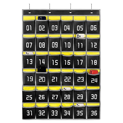 Loghot 36 Numbered Pockets Classroom Pocket Chart for Cell Phone Holder | Wall Door Hanging Pocket Organizer for Phone Calculator Holder, Phone Pouch for School Classroom & Office Phone Management - size: 36 Pockets Black