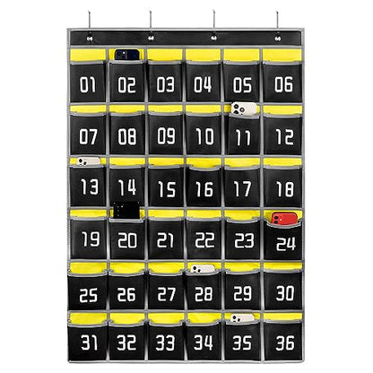 Loghot 36 Numbered Pockets Classroom Pocket Chart for Cell Phone Holder | Wall Door Hanging Pocket Organizer for Phone Calculator Holder, Phone Pouch for School Classroom & Office Phone Management - size: 36 Pockets Black