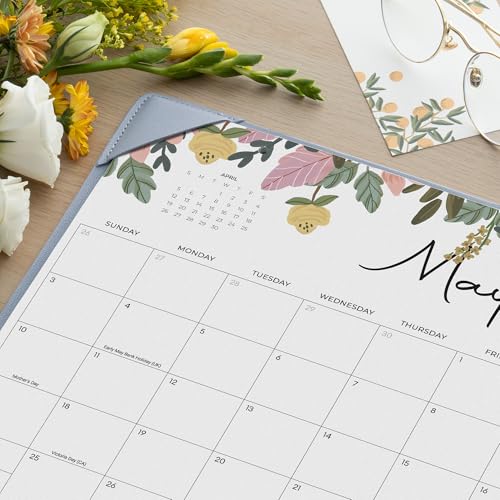 Cabbrix Desk Calendar 2026 with Desktop Mat, Floral Desk Pad Calendar 15 x 12 Inch 18 Months Runs From July 2026 to December 2027, Desk Blotter Calendar for Home School and Office (Blue) - color: Blue