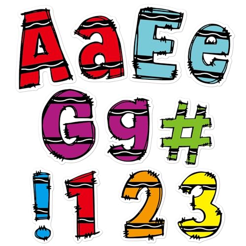 Qyeahkj 260PCS Bulletin Board Letters for Classroom 4”Letters Combo Pack Set Classrooms Decoration Alphabet Numbers Symbols Letter for Bulletin Board Cutout Card for Classroom Decor (Colorful Crayons) - style: Colorful Crayons