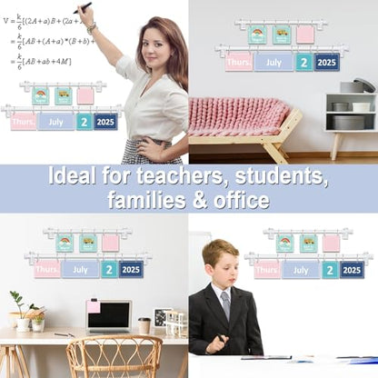 96 Cards Classroom Bulletin Board Decorations Set for Teachers,Flip Calendar with Holder for Classroom,Adjustable Calendar,Preschool Elementary Home Decor Supplies（Blue and Green） - style: Blue and Green
