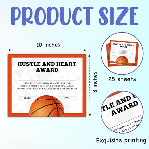 Basketball Award Certificates, 25 Pcs Basketball Ceremony Certificate, Sports Certificates of Achievement for Student Coach Kids, Sports Team Party Activities Supplies -A11 - style: Basketball