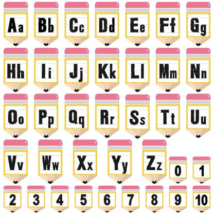Gilprop 37 Pcs Bulletin Board Letters Educational Posters Alphabet Posters and 0-10 Number Classroom Abc Wall Decor for Kindergarten Toddler Teacher(Pencil Shape) - style: Pencil Shape