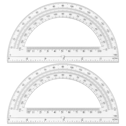 Unjoo Plastic Protractor Math Protractors 180 Degrees for Geometry Classroom Student School Office Supplies, 6 Inch, Pack of 2 (Clear) - color: Clear