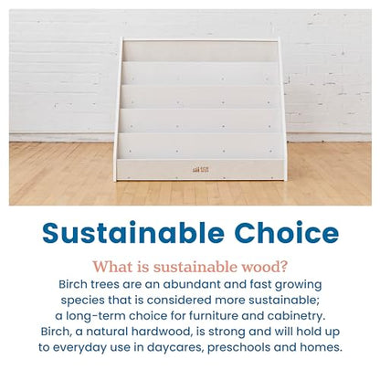 ECR4Kids Single-Sided Wooden Book Display, Montessori Furniture, White Wash - color: White Wash