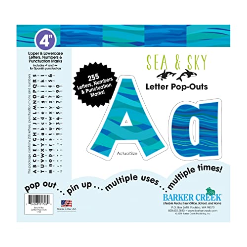 Barker Creek Letter Pop-Outs, 4" Sea & Sky, Multicolor Designer Letters for Bulletin Boards, Breakrooms, Reception Areas, Signs, Displays, and More! 4", 255 Characters per Set (1726)