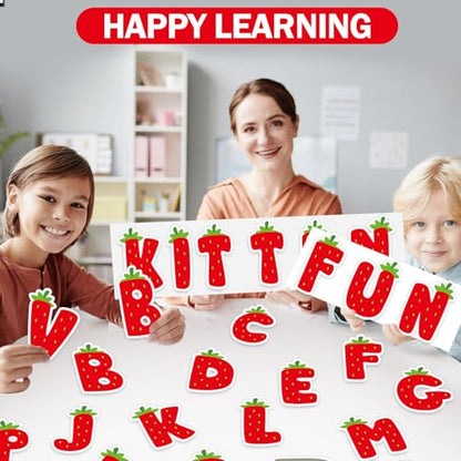 150 PCS Large 6" Bulletin Board Letters Set, Strawberry Classroom Alphabet Sweet Berry Cutout Letter for Bulletin Board Display Home School, A Great Helper to Inspire Students' Learning Interest - style: Strawberry Themed
