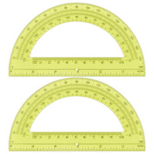 Unjoo Plastic Protractor Math Protractors 180 Degrees for Geometry Classroom Student School Office Supplies, 6 Inch, Pack of 2 (Yellow) - color: Yellow