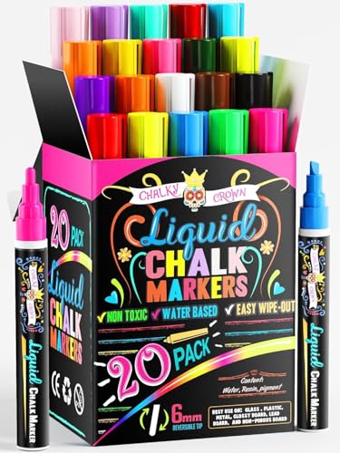 Bold Chalk Markers - Dry Erase Marker Pens - Liquid Chalk Markers for Chalkboards, Signs, Windows, Blackboard, Glass - Reversible Tip (20 Pack) - (Multicolored, 6mm) - style: 6mm - 20 Pack