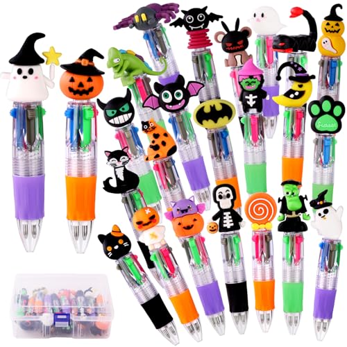 Vellibring 24PCS Halloween Fun Pens Multicolor Ballpoint Pens 4 Colors in 1 Halloween Retractable 0.7mm Multicolor Writing Stationery for Party Favors Supplies Rewards Holiday Gifts - style: Halloween-24pcs