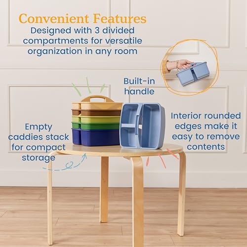 ECR4Kids 3-Compartment Small Plastic Caddy, Multipurpose Organization, Earthtone, 6-Pack - color: Earthtone
