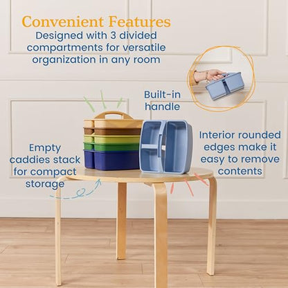 ECR4Kids 3-Compartment Small Plastic Caddy, Multipurpose Organization, Earthtone, 6-Pack - color: Earthtone