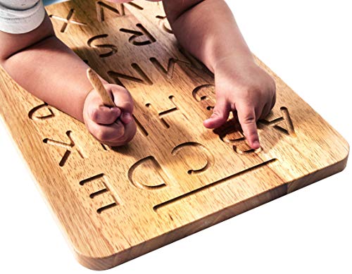 Montessori & Me Wood Alphabet Tracing Board Montessori Letters - Wooden Large Print Letters for Toddler to Preschool - Reversible Uppercase and Lowercase