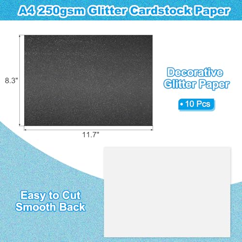 PATIKIL 10 Sheets Black Glitter Cardstock Paper, A4 250gsm Rectangle Premium Sparkly Paper Craft Cardstock Paper for Scrapbook Card Making DIY Art Projects Wedding Party - color: Black, size: A4