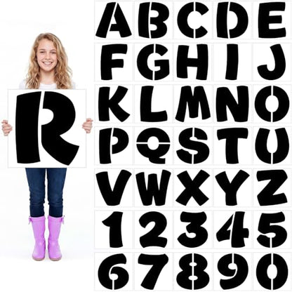 SATINIOR 36 Pieces Large Letter Stencils Number Reusable Alphabet Stencils Numbers Templates Craft for Wood Wall Fabric Signage Chalkboard Painting DIY Projects (Cute,19 Inch) - size: 19 Inch, style: Cute