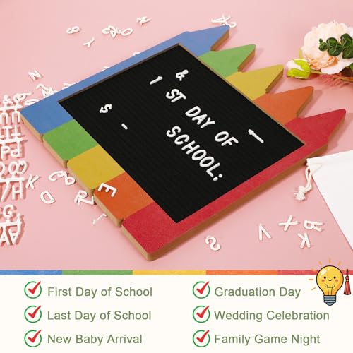 Crayon Shaped Changeable Felt Letter Board with Letters Back to School Supplies 13 x 11 Message Board First Day Last Day Sign Decor Wooden Photo Prop Centerpiece - style: Crayon