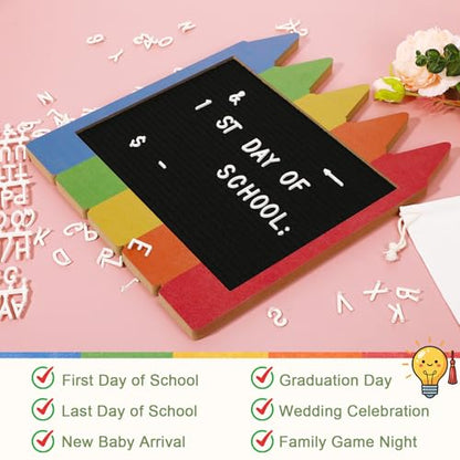 Crayon Shaped Changeable Felt Letter Board with Letters Back to School Supplies 13 x 11 Message Board First Day Last Day Sign Decor Wooden Photo Prop Centerpiece - style: Crayon