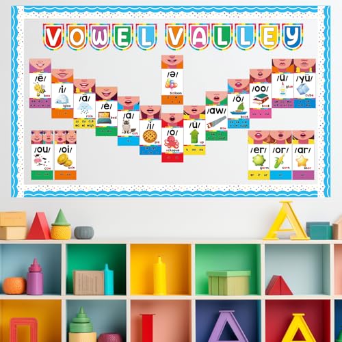 Vowel Valley Bulletin Board Set Back to School Classroom Decorations Sound Wall Phonics Poster Vowel Learning Cutouts Early Learning Kindergarten Elementary School Classroom Chalkboard Wall Door Decor - style: Sound Wall
