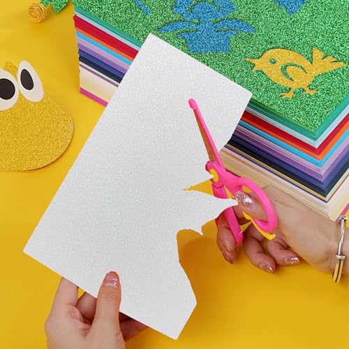 YZH Crafts Glitter Cardstock Paper, No-Shed Shimmer Glitter Papers, Cut Craft and DIY Projects Card stock, Sparkly Paper for Card Making, 8.27 x 11.69 Inch, A4 Size, 10 Sheets (White)