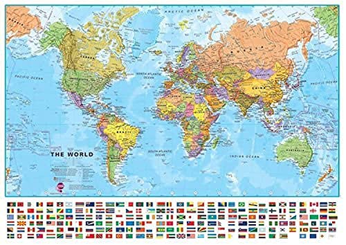 Giant World MegaMap, Large Wall Map (World Map with Flags - 23 x 33cm) - color: World Map with Flags - 23 x 33cm