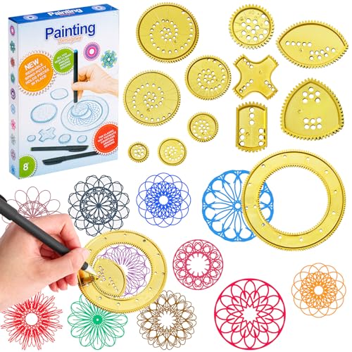 Chivao Spiral Art Kit Circle Stencils Drawing Tool Gear Geometric Ruler Circle Template Drawing Kit Plastic Spiral Curve Stencils with Pens Paper for Back to School Gifts DIY Crafts Sketch(Modern) - style: Contemporary