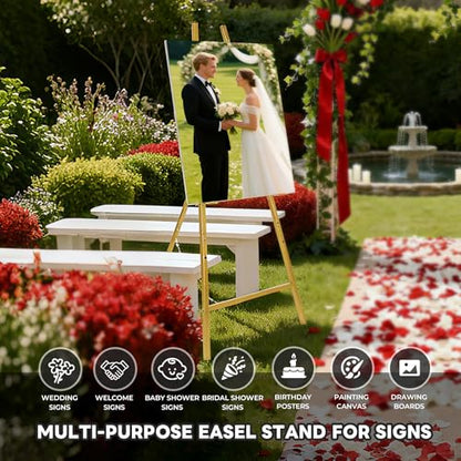 4-Tier Gold Easel Stand for Sign, 2 PACK Large Adjustable Height Display Easel for Wedding Sign, Party, Posters, Commercial Display, Heavy Duty Metal Painting Art Easel Exhibit Stand