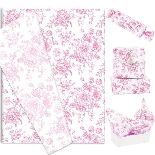 60 Sheets Pink Floral Tissue Paper Pink Toile Gift Wrapping Tissue Chinoiserie Vintage Flower Art Tissue for DIY Crafts Birthday Baby Shower Wedding Party Decor, 14 x 20 Inch - color: Pink, size: 14 x 20 inch