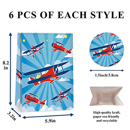 24Pcs Plane Party Bags Airplane Birthday Party Supplies Planes Party Decorations Airplane Gift Bag Airplane First Birthday Decorations - style: airplane01