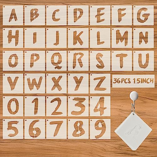 36Pc Multi-Purpose Letter Stencils - Numbers & Alphabet Stencils for Painting, Spray Painting, Wood, Wall, Fabric, Rock, Chalkboard, Signage (1.5 Inch, Cursive) - size: 1.5 IN