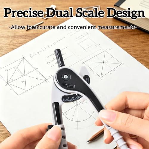 Vobou Professional Compass for Geometry Set with 6 Inch Protractor, Compass, Sharpener and Eraser for Circle Drafting Tool, Student Geometry Math Set (Black) - color: Black