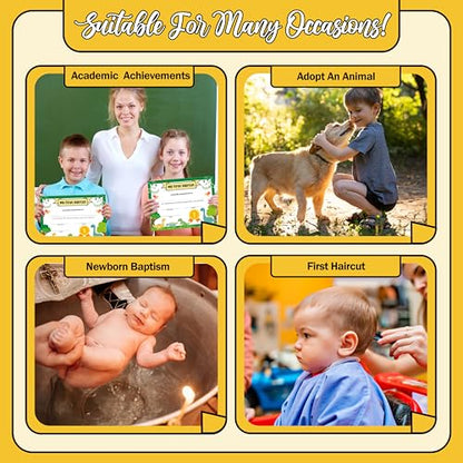 First Haircut Certificate, Dinosaurs First Haircut Keepsake Award Gifts for Kids Baby, 1st Hair Cut Souvenir Milestone Marker Supplies, 25 Pack Achievement Certificates of Recognition, 27 - style: Dinosaurs