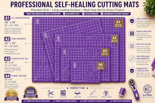 KC GLOBAL A2 (25"x19") Professional Grade Self-Healing Cutting Mat (Purple) - Odor-Free, Double-Sided, eco-Friendly, Durable. Premium Desk mat for Crafting, Sewing, Quilting and Art Projects - size: 25"L x 19"W