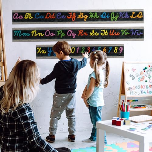 Set of 9 Cursive Writing Bulletin Board Cursive Alphabet Wall Strip for Teacher Supplies, Classroom Teaching Tool, Homeschooling, Kids Education (Vibrant) - style: Vibrant