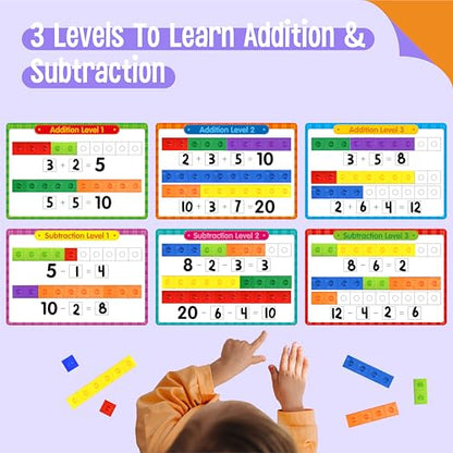 Math Linking Cubes, 100 Math Cube Manipulatives with 30 Learning Activities plus 192 Reusable Stickers, Number Counting Blocks Snap Linking Math Counters, Fun & Educational Pre-K Counting Blocks - style: counting & sticking activity