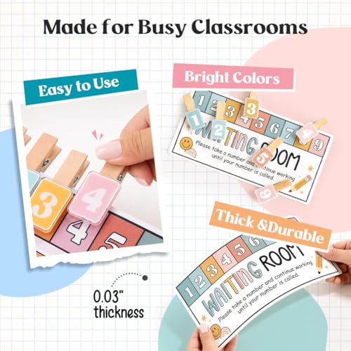 KACIOLA STUDIO Teacher Classroom Management Tools, Waiting Room Sign with Wooden Number Clips, Teacher's Helper Waiting Room Poster, Please Take a Number Classroom Poster for Student Management-Boho - color: Boho