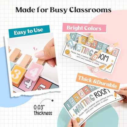 KACIOLA STUDIO Teacher Classroom Management Tools, Waiting Room Sign with Wooden Number Clips, Teacher's Helper Waiting Room Poster, Please Take a Number Classroom Poster for Student Management-Boho - color: Boho