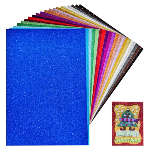 20 Sheets 20 Colors Glitter Cardstock A4 250 GSM Shiny Glitter Paper Premium Sparkly Card Stock for Holiday Crafts Cricut Card Making Scrapbooking DIY Art Projects Supplies