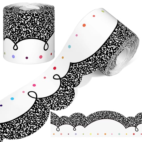 Kolldenn 68.9ft Black and White Bulletin Board Border Black White Squiggles and Stripes Classroom Borders Trim Rolled Die Cut for Bulletin Board Chalkboard School Teachers Wall Decor(Composition Dots) - style: Composition Dots