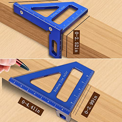 Imperial 3D Multi-Angle Measuring Ruler,45/90 Degree Aluminum Alloy Woodworking Square Protractor, Miter Triangle Ruler High Precision Layout Measuring Tool for Engineer Carpenter,003B - color: Blue(Imperial)