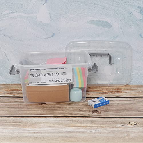 5 L Plastic Lidded Storage Bin, 6 Pack Clear Latch Container Box | with Handle - color: Gray handle