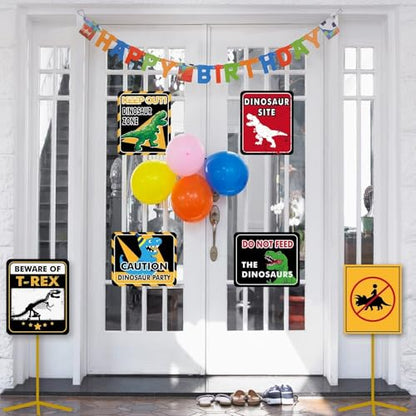 WERNNSAI 12 PCS Dinosaur Birthday Decorations - Dinosaur Party Supplies for Boys Kids Dino Birthday Funny Sign Decor for Jurassic Theme Baby Shower Holiday Party Favors Caution T-Rex Sign Wall Decor - style: Dinosaur 001