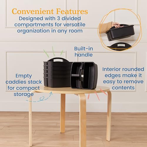 ECR4Kids 3-Compartment Small Plastic Caddy, Multipurpose Organization, Black, 6-Pack - color: Black