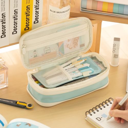 EASTHILL Big Capacity Pencil Case Large Pencil Pouch Stationery Pen Bag for Teen Girls-Blue - color: Blue