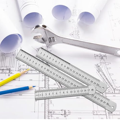 DTDNZKN 3 Pack Stainless Steel Ruler Set - Includes 6 inch (15 cm), 8 inch (20 cm), and 12 inch (30 cm) with SAE & Metric Measurements - for Drawing, Home, Office, and Engineering Use
