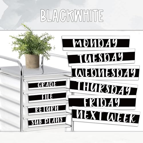 12 Pieces Rolling Storage Cart Labels 10 Drawer Rolling Storage Cart Label Blackwhite Classroom Decor for Teacher Office School Classroom Organization - style: Blackwhite